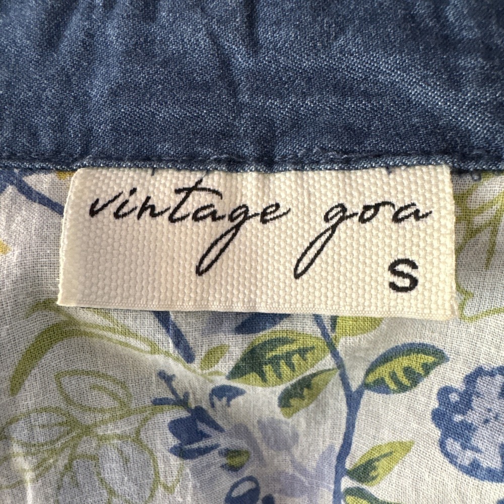 Vintage Gora‎ Button Up Blue Floral Peasant Top Lightweight Coastal Beach S - Picture 14 of 16